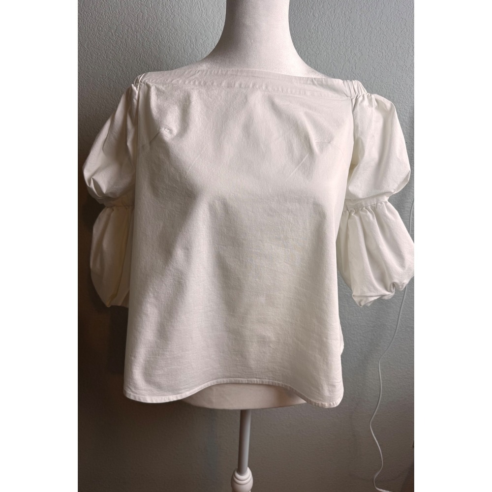 Banana Republic White Off The Shoulder Balloon Sleeve Button Back Blouse Small